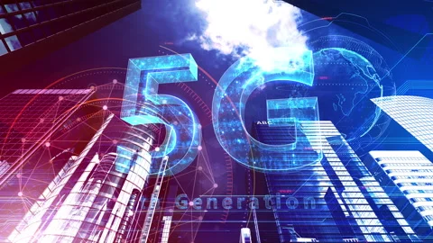 Smart City Network 5 5G 14 red Stock Footage 153386189