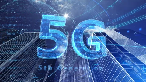 Smart City Network 5 5G 29 blue Stock Footage 153388309