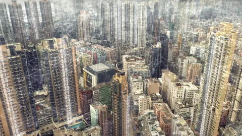 Smart city, network and light for connectivity, future communication or cloud Stock Footage 242042832