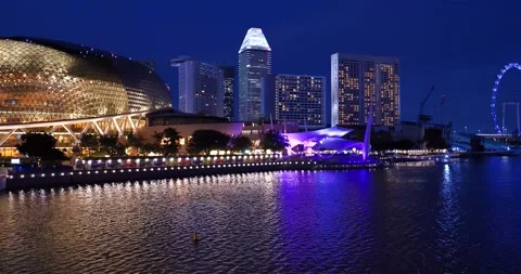 Smart city night lights view of Singapore skyline Stock Footage 157351172