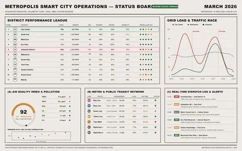 Smart City Operations Dashboard with Real Time Municipal Data Visualization Stock Illustration