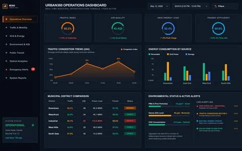 Smart City Operations Dashboard with Real Time Municipal Infrastructure Data Stock Illustration