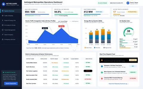 Smart City Operations Dashboard with Real-Time Data and Analytics Stock Illustration