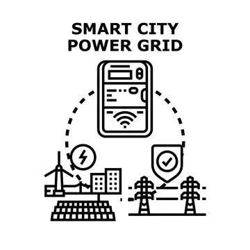 Smart city power grid controlling renewable energy distribution Stock Illustration