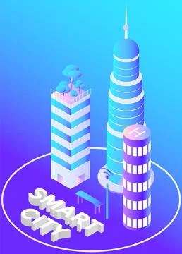 Smart city prototype, integrating several information and communication Ilustração Stock