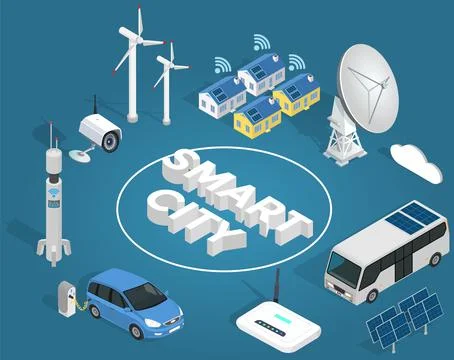 Smart city prototype, integrating several information and communication Stock Illustration