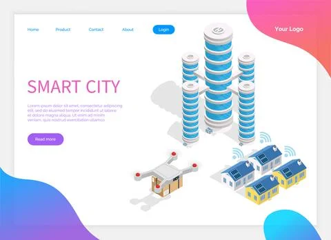 Smart city prototype, integrating several information and communication Illustrazione stock