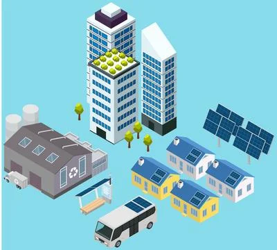 Smart city prototype, integrating several information and communication Stock Illustration