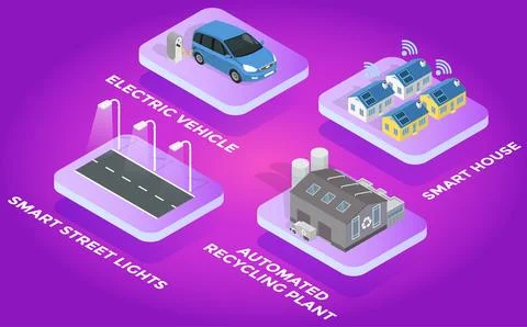 Smart city prototype, integrating several information and communication Illustrazione stock