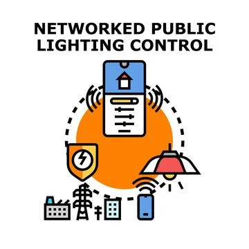 Smart city public lighting control managing energy network system Stock Illustration