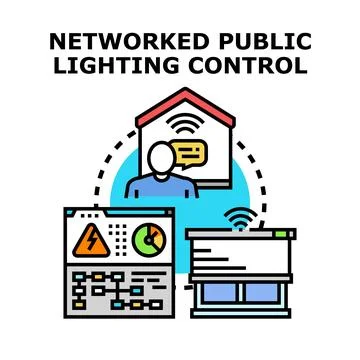 Smart city public lighting control managing infrastructure system Stock Illustration