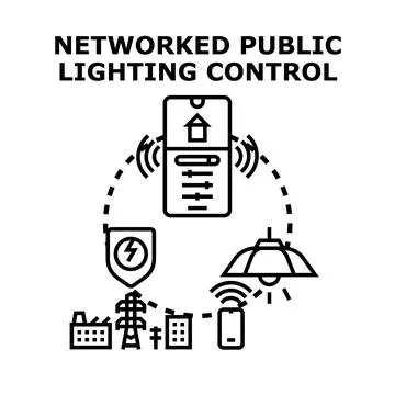 Smart city public lighting control managing energy network system Stock Illustration