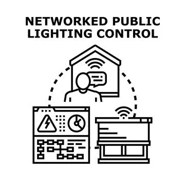 Smart city public lighting control managing infrastructure system Stock Illustration