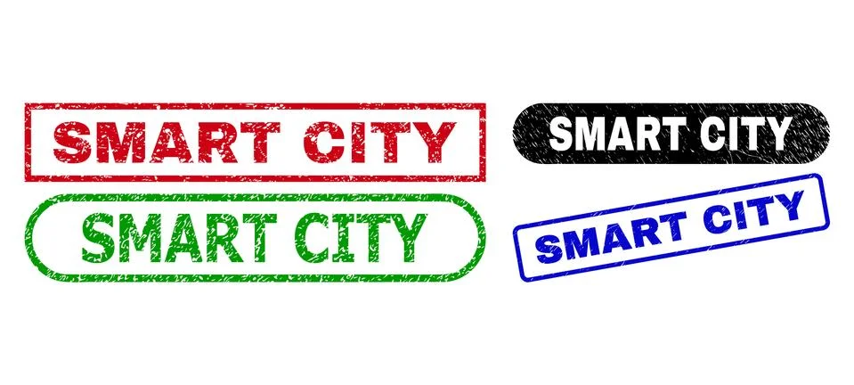 SMART CITY Rectangle Seals Using Corroded Texture 스톡 일러스트