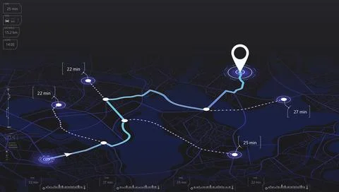 Smart city road network with data widgets. Vector illustration. イラスト素材