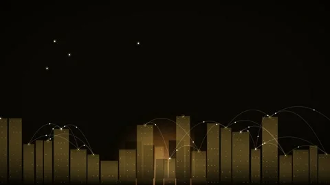 Smart city skyline with arcs sun Stock Footage 339317618