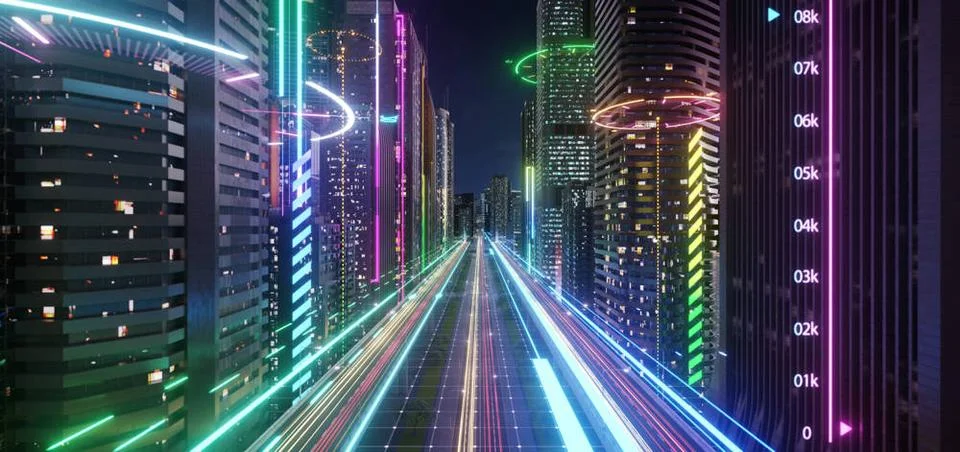 Smart city with speed light data connection Smart city with speed light da... Stock Photos
