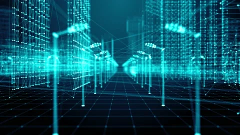 Smart city streets of the future digital Futuristic hologram digital cityscape  Stock Footage 158785522