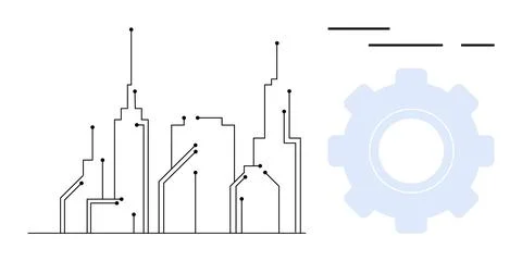 Smart City with Technological Connections and Gear Symbol Stock Illustration