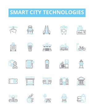 Smart city technologies vector line icons set. Smart, City, Technologies, IoT Stock Illustration