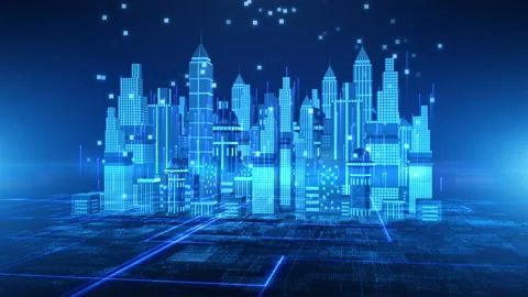 Smart City with technology 5g communication. Futuristic digital data network Stock Footage 150410125
