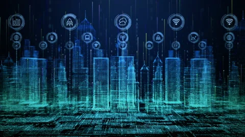 Smart city with technology network connecting. Internet of things Stock Footage 150410347