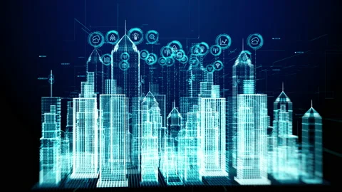 Smart city with technology network Internet of things and social media connec Stock Footage 162205731