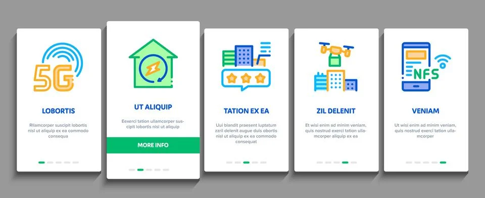 Smart City Technology Onboarding Elements Icons Set Vector Stock Illustration