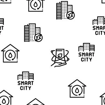 Smart City Technology Seamless Pattern Vector Stock Illustration