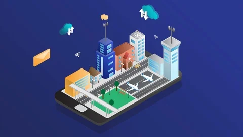 Smart city technology with smart service in isometric design Stock Footage 102293712