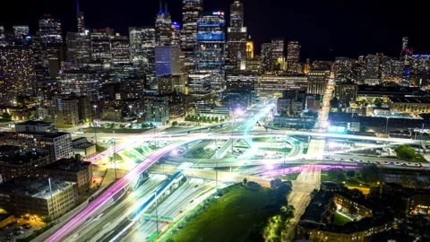 Smart city traffic data visualization with digital overlay showing network Stock Footage 345491036