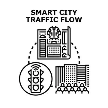 Smart city traffic flow planning and management concept Stock Illustration