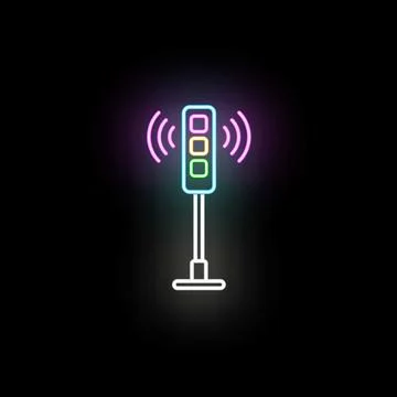Smart city traffic light icon with neon glow Stock Illustration