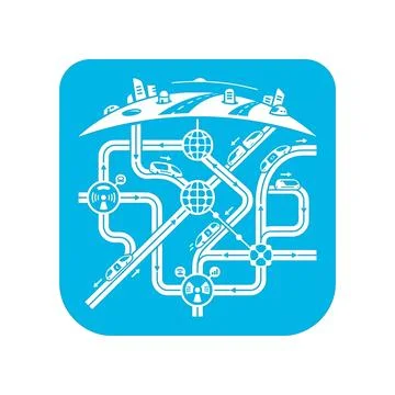 Smart city traffic management system with blue geometric lines for urban pl.. Stock Illustration