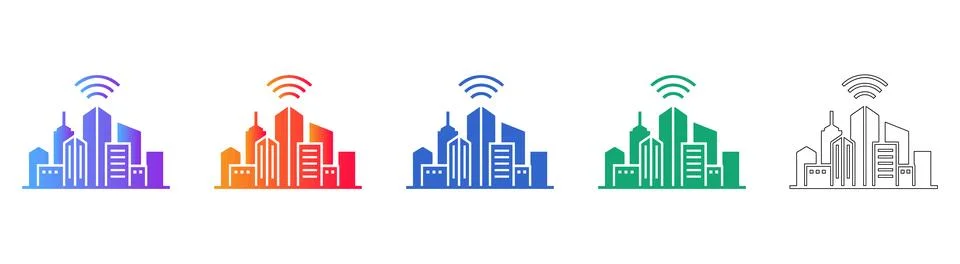 Smart City Wireless Network Icon Collection Stock Illustration