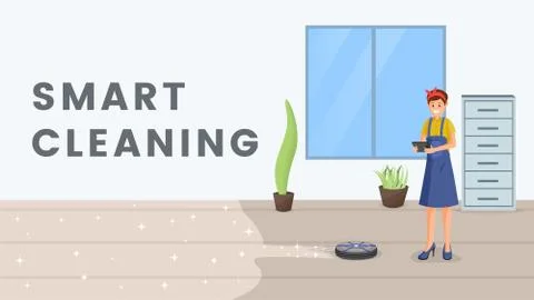 Smart cleaning flat vector banner template Stock Illustration