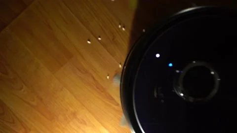 Smart cleaning robot comes out from under the bed and cleans Stock Footage 181066151