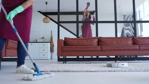 Smart cleaning service of modern loft Stock Footage 279495041