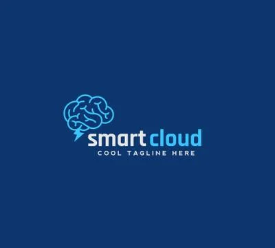 Smart Cloud Abstract Vector Emblem, Sign or Logo Template. Brain with Blizzard 스톡 일러스트