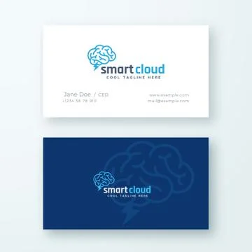 Smart Cloud Abstract Vector Logo and Business Card Template. Brain Cloud with Stock Illustration