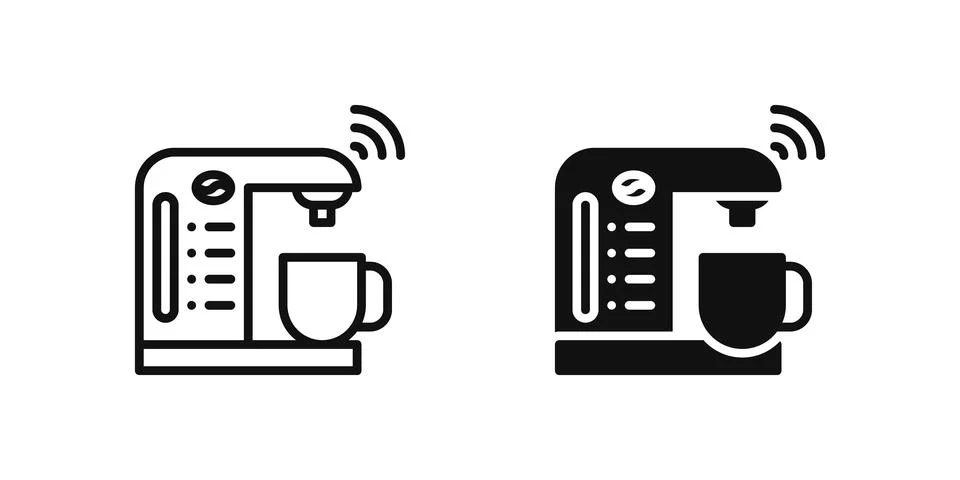 Smart coffee machine icon set depicting connected coffee makers in IoT kitc.. Stock Illustration