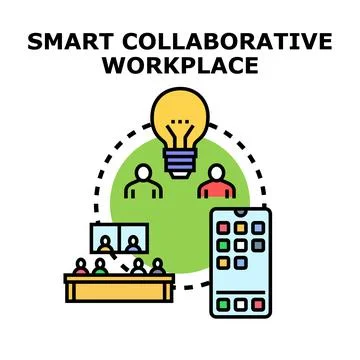 Smart collaborative workplace concept with digital technology Stock Illustration