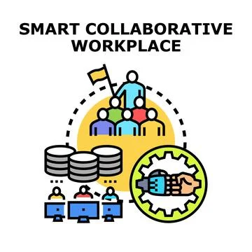 Smart collaborative workplace process with artificial intelligence and data Stockillustratie