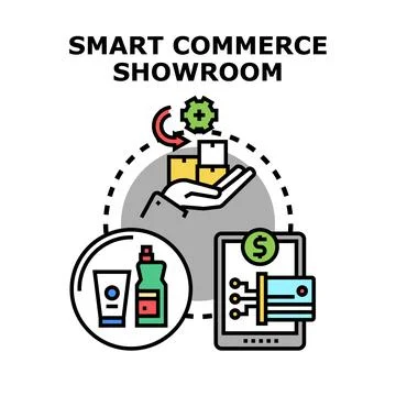 Smart commerce showroom displaying online business transactions 스톡 일러스트