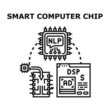 Smart computer chip processing natural language and digital advertising Stock Illustration