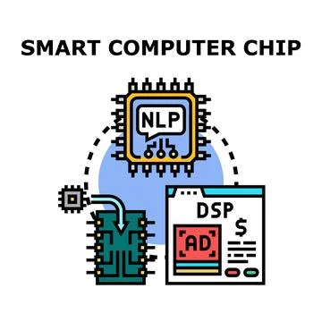 Smart computer chip processing natural language and digital advertising Stockillustratie