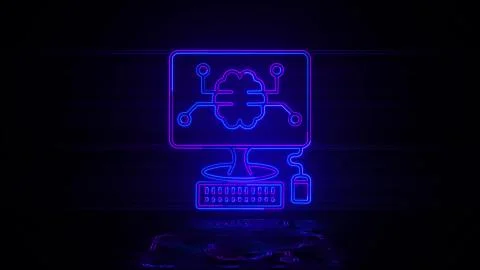 Smart computer digital brain in neon effect mp4 video Stock Illustration