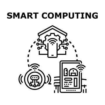 Smart computing process connecting digital technology devices イラスト素材