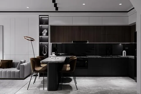 Smart Concept For Tiny Open Kitchen Cum Dining with Functional Stuff and Sm.. 스톡 사진