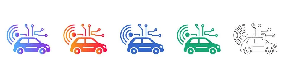 Smart Connected Car Technology Icon Set Stock Illustration
